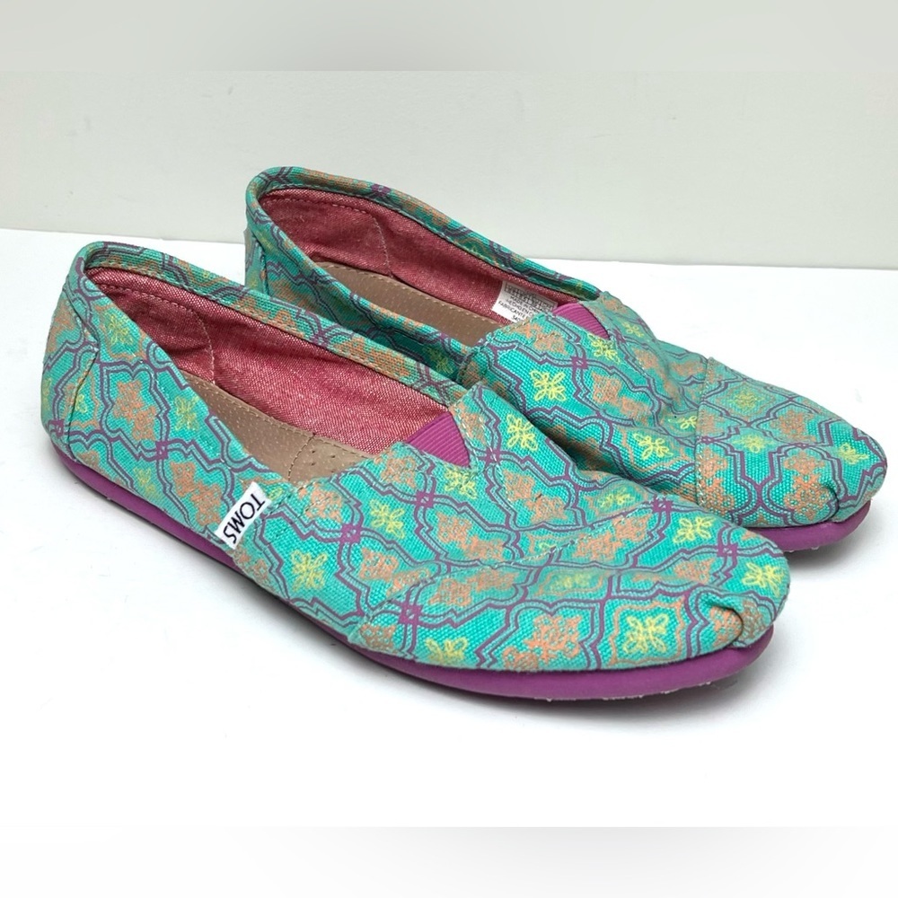 Toms Womens Slip On Geo Print Canvas Shoes Flats Sz 8.5